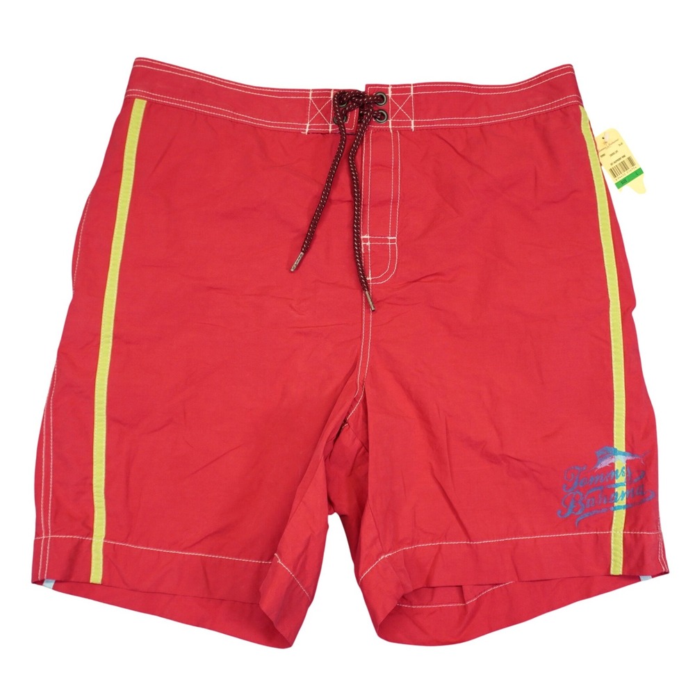 VTG Tommy Bahama Board Shorts Men L Red Pink Cruise Life Raspberry Striped 7"